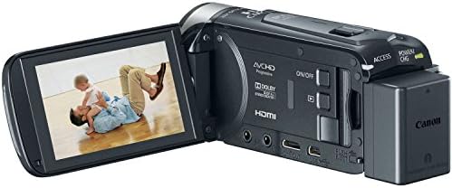Black video camera with 57x superior zoom, 8GB storage.