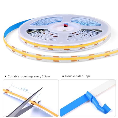 AIMENGTE Luz de Gabinete 12V Tiras de Luces LED COB, Atenuación Táctil Penetrable 6 en 1, Adecuada para Gabinetes de Vino, Zapateros, Vitrinas, Armarios, Gabinetes de Cocina e Iluminación de