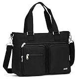 Crest Design Water Repellent Nylon Shoulder Bag Handbag, 14 inch Laptop Bag Notebook Briefcase Travel Work Tote Bag (Black)