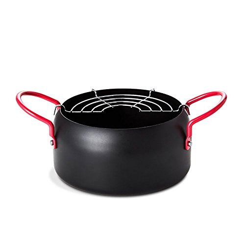 Click Here to See More Images Tempura Fryer Pot, Mini Deep Fry Pan with Drainer Mini Deep frying pan with oil frying pan 6.3 IN