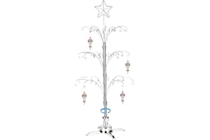 HOHIYA 47 Inch Ornament Display Tree Metal Christmas Stand Rotating Chrome Silver 60 Hooks Hanger Wire Hanging for Crystal Glass Decorations Gift Taiwan Made