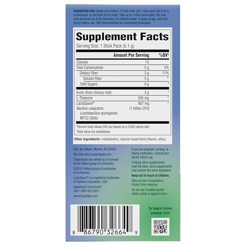 BENEFIBER DUAL ACTION BIOTIC PLUS STRESS RELIEF, 18 COUNT STICK PACKS