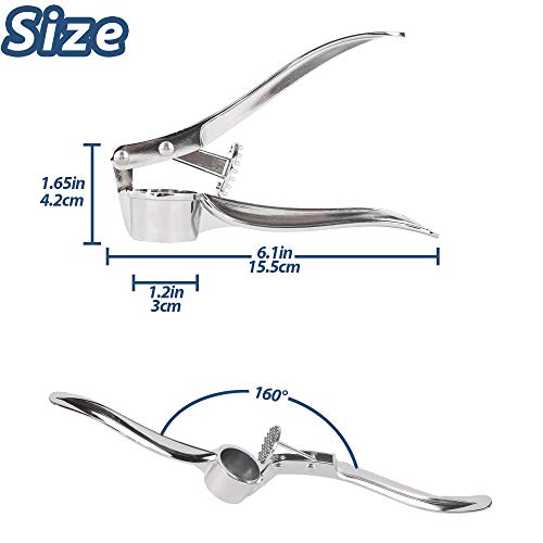 ISKM Garlic Press Mincer Ginger Crusher Peeler Squeezer Heavy Duty Stainless Steel Garlic Presser Chopper Professional Food Prep Grade Dishwasher Safe Easy to Clean