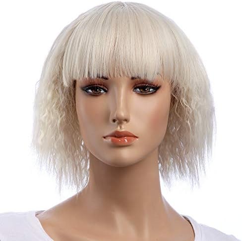 613# Blonde Cosplay Wig Short Silk Wavy bob Wigs for Women 12Inch Popular Style Platinum Wig Ladies Synthetic Female Kanekalon Extensions 1Month Guarantee (613# SILK WAVE)