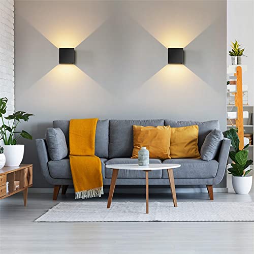 Sunsign lampara exterior pared, 12W lampara de pared, iluminación led modernos, Ángulo de haz ajustable hacia arriba y hacia abajo, IP65 impermeable, 4 pieza, negro(luz calida)
