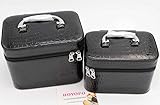 HOYOFO 2-Piece Stone Texture Cosmetic Train Case Set Makeup Bags with Mirror,Black