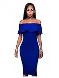 Women Sexy Off The Shoulder Ruffle Slim Fit Bodycon Cocktail Party Midi Dress