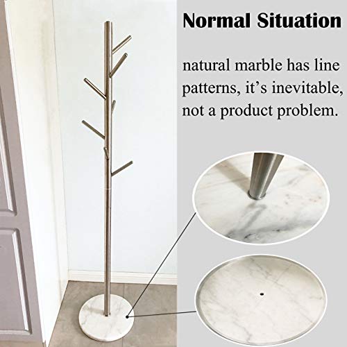 Jolitac Metal Coat Rack Stand Satin Steel Finish Stable Marble Base, HighGrade with Hooks Metal