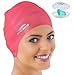 Silicone Swim Cap for Long Hair, Swimming Cap for Women Long Hair, Flexible Adult Swimmers Cap, Waterproof Bathing Swimming Pool Cap with Nose Clip, Stretchy and Lightweight, Keep Hair Dry