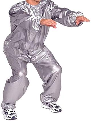 MYGYSJK Solid Color, Thicken, Weight Loss Suit PVC Unisex Sweat Sauna Exercise Gym Fitness Weight Loss Suit Top Pants Clothes Set - Silver XXXL