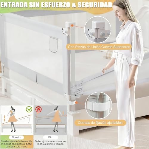 Meeyoga Barandal para Cama, Altura Ajustable para Cama, Levantamiento de un Solo Lado, con Bloqueo de Seguridad, para Todo Tipo De Colchones y Bases, con Accesorios de Instalación (1.8m)