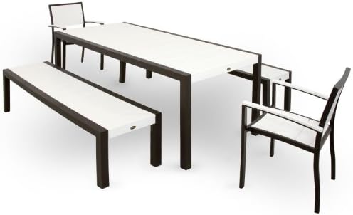 Trex Outdoor Furniture TXS122-1-16CW Surf City 5-Piece Bench Dining Set, Textured Bronze/Classic White