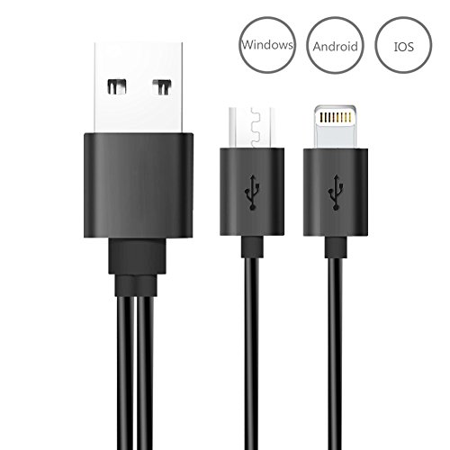 Dual USB Charging Cable, KABB Premium 2 in 1 Multiple usb Charging Cable Adapter Connector with Micro usb Ports and ios Ports, Suitable for Most Phone(Black-D)