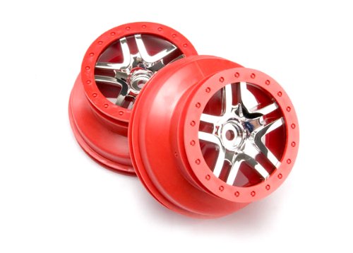 Traxxas 6872A SCT Split-Spoke Chrome, Red Beadlock-Style Wheels (pair)