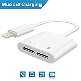 ebasy Lighting Adapter Compatible Phone Xs/XR/Xs Max/X / 7/8 / 7 Plus, 2-in-1 Lighting Splitter Adapter Dual Headphone Audio and Charge Adapter.(Compatible iOS 11, iOS 12 Later)-[White]
