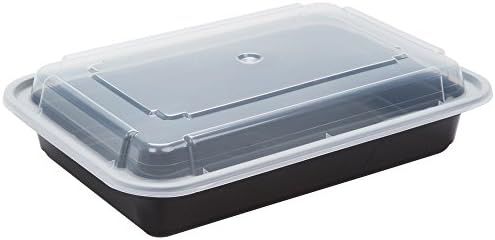 Reusable Microwaveable Food Storage Containers - Pack of 10 Stackable Bento Lunch Boxes with Lids, Freezer and Dishwasher Safe - 1 Compartment, 28oz - Black -By Homeryware