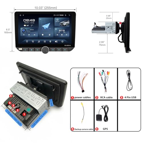 Alondy 1 DIN Android 14 (4G+64G) Car Radio with Screen (10.1") Compatible with Wireless Apple Carplay Android Auto Radio AM/FM RDS Bluetooth Navi GPS WiFi Type-C USB Mirror Link