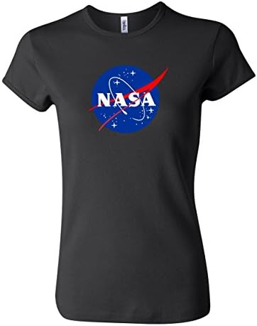 econoShirts NASA Meatball Logo Ladies Shirt Space Shuttle Rocket Science Geek Women Rib Tee (Large, Black)
