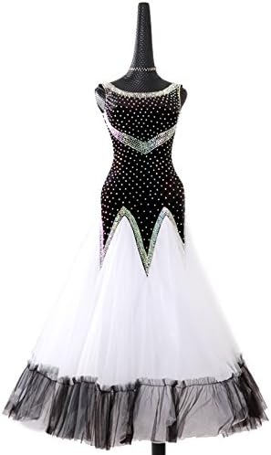 Garuda サイズオーダー品 毎日がバーゲンセール 社交ダンス 正装 競技会試合練習お洒落ロングワンピース モダンパーティー用ダンスワンピース 白 黒 キラキラ飾り高級品