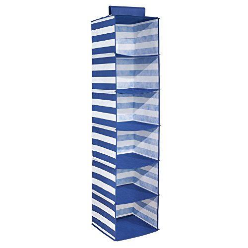 iDesign InterDesign ID jr Fabric Hanging Closet Storage Children's Clothing, Blankets, Toys, Bedding, Shoes, Accessories-6 Shelves, Navy/White IDjr Rugby 6 Shelf Sweater Organizer