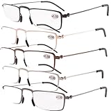 Eyekepper 5-Pack Straight Thin Stamped Metal Frame Half-eye Style Reading Glasses Readers +2.25