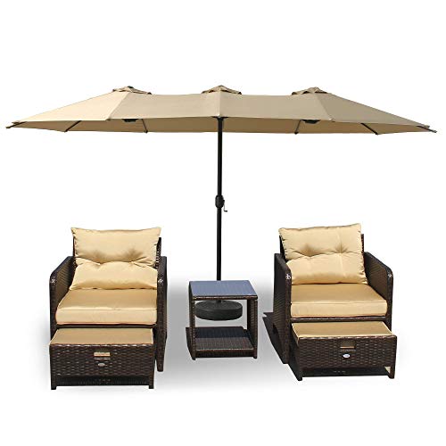 Cozy Daisy 15 FT Patio Umbrella Outdoor Double-Sided Large with Crank For Outside Shade Sofa or Pool, 12 Ribs，Base Not Included, Beige