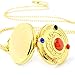Fashion Rhinestone Golden Cosplay Black Dial Quartz Pocket Watch for Women Girls Necklace Chain+Pocket Chain+Box Pendant Watch