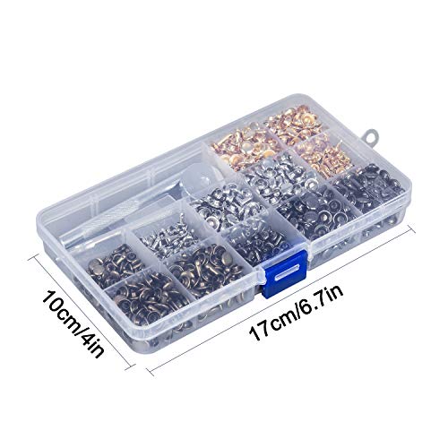 HOMEIDOL 480 Sets 3 Sizes Leather Rivets Double Cap Rivet Tubular Metal Studs with 4 Fixing Set Tools for DIY Leather Craft, 4 Colors (Gold, Silver and Bronze, Gunmetal)