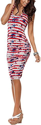 Lemosery Women's Sleeveless American Flag Printed Summer Dress Sexy USA Flag Party Club Dress
