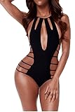 Viottis Women's Bandage Hollow Out One Piece Monokini Swimsuit 2Black L