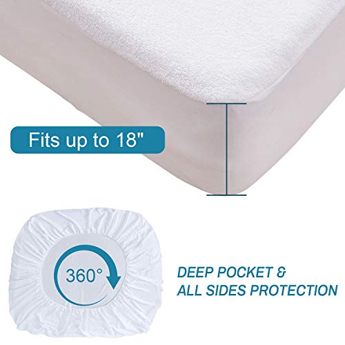 Zerohub Premium Cooling Bamboo Mattress Protector, Waterproof Breathable Hypoallergenic Mattress Cover, Machine Washable Mattress Pad Cover, Queen