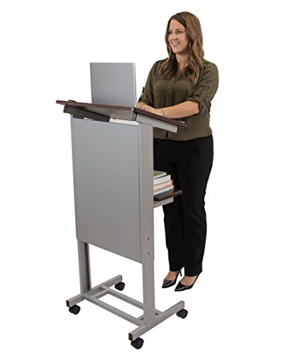 Stand Up Desk Store Mobile Adjustable Height Lectern Podium, Heavy Duty Steel Frame - Thumbnail 2