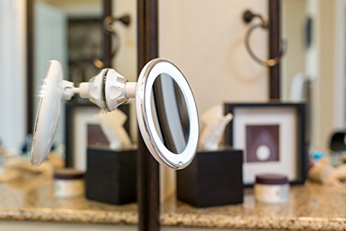 Sparrow Decor Lighted Makeup Mirror 7X Daylight LED Wall Mount Mirror with Locking Suction Cup and Rotating Adjustable Tilting Arm Folds Into Travel Magnifying Mirror - Illuminated Cosmetic Mirror