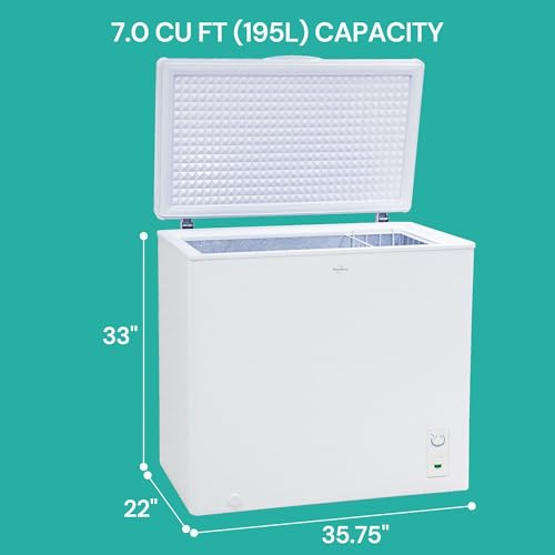 Koolatron Deep Freezer - Chest Freezer, 1 Wire Basket, Garage Ready, Meat Storage, Front Drain, Congelador For Home, Apartment, Basement, Dorm, Cottage, Manual Defrost, Stand Up, 7.0 Cubic Feet, White