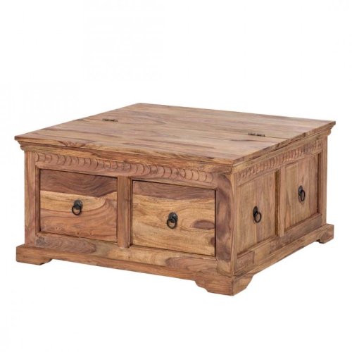 Truhentisch Bombay Sheesham Massivholz - 90x90 cm - Couchtisch