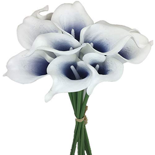 Lily Garden Mini 15" Artificial Calla Lily 10 Stem Flower Bouquets (Navy Blue Center)