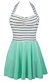 Cocoship Ladies Chic Stripe Swimsuit One Piece Mint Skirtini Halter Cover Up Swimdress(FBA)