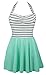 COCOSHIP Ladies Chic Stripe Swimsuit One Piece Mint Skirtini Halter Cover Up Swimdress(FBA)