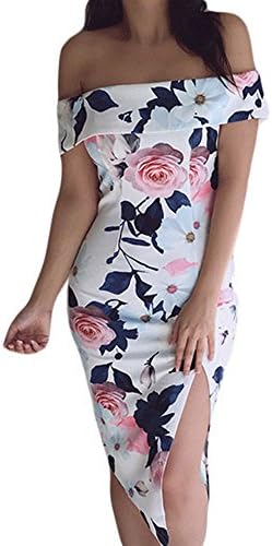 Women's Vibrant Blossom Print Sleeveless Off Shoulder Sexy Boho Party Dress