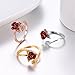 U7 Rose Gold Stacking Band Ring for Cocktail Party Vivid Red Rose Flower Signet Ring, Adjustable 5 to 10