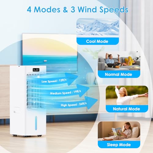 Windowless Portable Air Conditioners, 6L Swamp Cooler, 3-IN-1 Evaporative Air Cooler with 4 Ice Packs, 4 Modes & 3 Speeds, Auto Oscillating, 12H Timer, Remote, Quiet Cooling Fan for Home