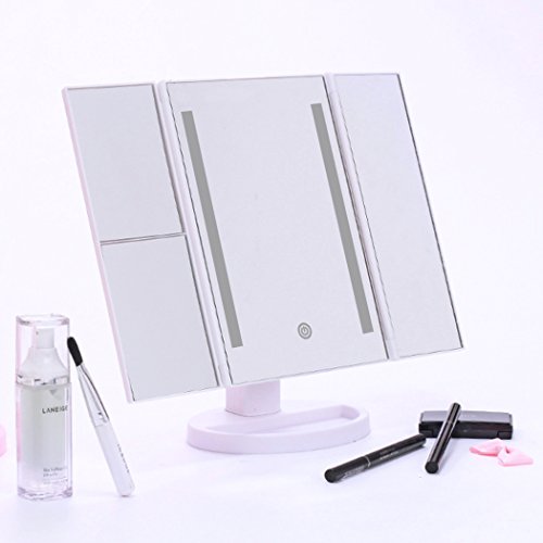 LUVODI Makeup Vanity Mirror with 36 PCS LED Lights, 1x/2x/3x Magnification Panels with Touch Screen, Dual Power Supply, 180°Adjustable Rotation,Countertop Cosmetic Mirror (White) - Thumbnail 6