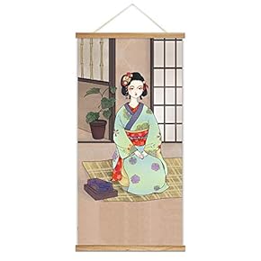 Hanging Poster NO Magnetic Wooden Framed, Japanese Style Culture Art Home Wall Canvas Prints Decoration Ready to Hang - 18"x36"