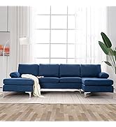 MELLCOM Modern U-Shape Sectional Sofa, Soft Linen Fabric Sectional Couch, Double Wide Chaise Loun...