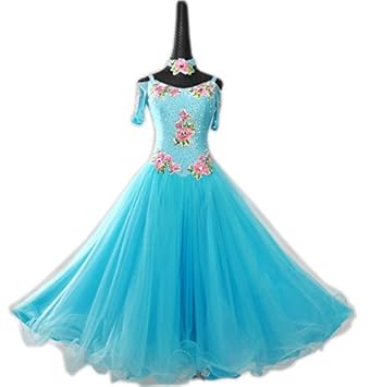 Amazon Garudaぴったり似合うサイズオーダー品 女性社交ダンス貴重品 素敵正装ドレスワンピース 青色 花柄 サイズオーダー 社交ダンス ワンピース ノーブランド品 社交ダンス