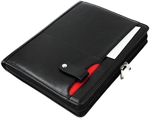Professional Portfolio for iPad 10.5, Full-grain Cow Leather Padfolio Case Zippered Business Organizer Interview Meeting Document Holder, with Letter Size Notepad Holder (iPad Pro 10.5, Black)
