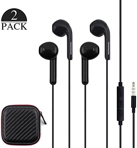 Ofuca 2PACK Premium Earphones/Earbuds/Headphones with Stereo Mic&Remote Control for iPhone iPad iPod Samsung Galaxy and More Android Smartphones (2Pack Black)