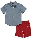 Carters Little Boys 2-Piece Chambray Shirt & Red Short Set