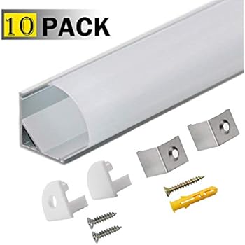 StarlandLed 10-Pack LED Aluminum Channel V Shape with Milky PC Cover for Strip Lights Installation,Easy to Cut,Professional Look LED Strip Diffuser Cover Track with Complete Mounting Accessories