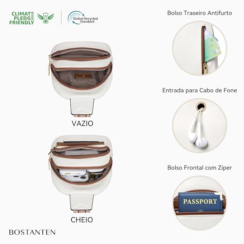 BOSTANTEN Bolsa tiracolo feminina pequena de couro PU com alça larga ajustável, proteção RFID, bolsos múltiplos e bolso traseiro antifurto